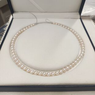 天然海水Akoya珍珠项链+纯银耳钉正圆近无瑕7+mm18K金延长扣