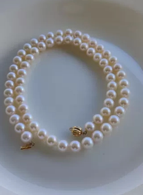 淡水真珍珠项链正圆奶油淡橙金近无暇强光项链14K黄金灯笼扣礼盒