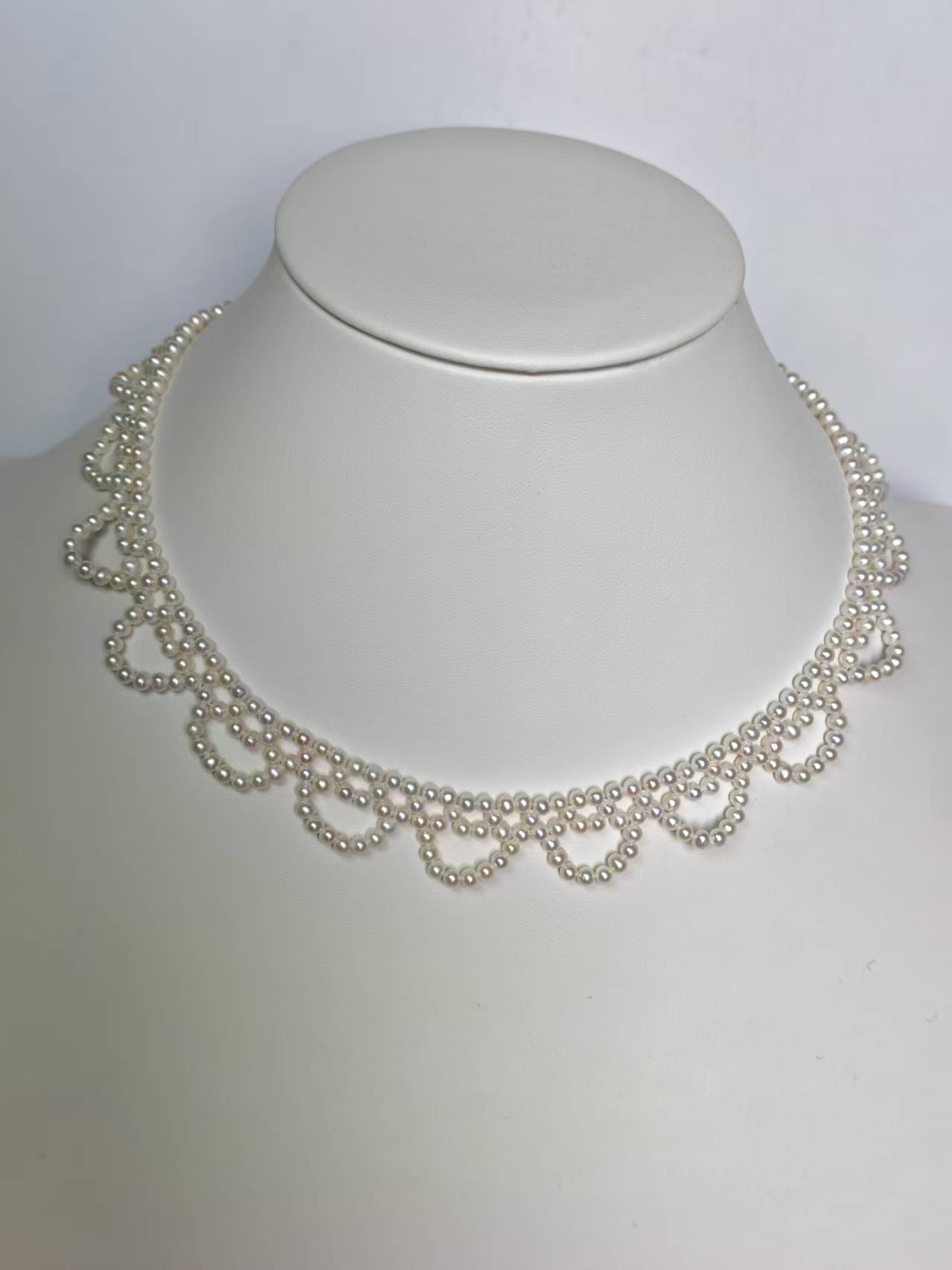 天然淡水珍珠3.5mm+极光正圆近无暇蕾丝项链节日礼物圣诞元旦礼盒