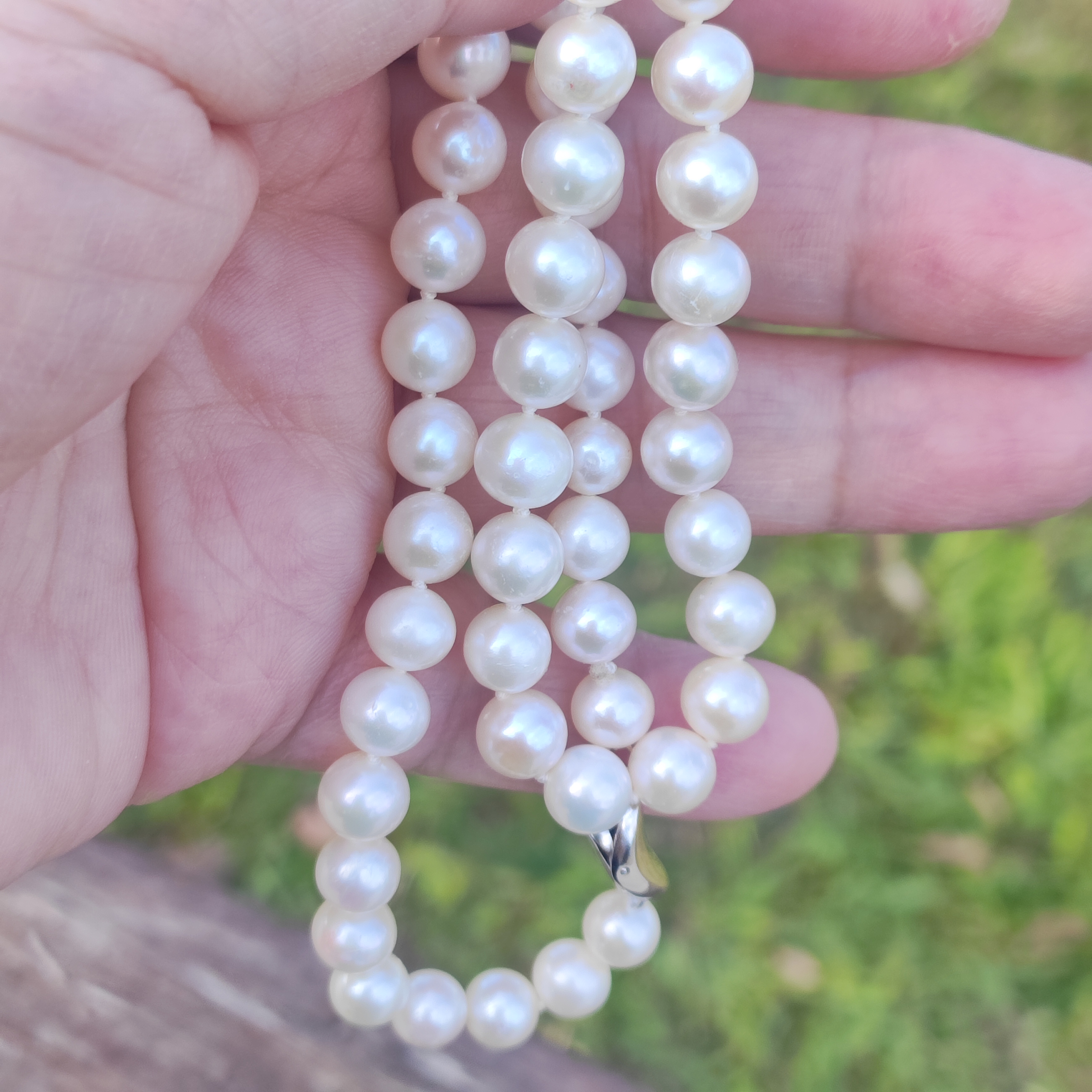 有小坑花瑕淡水无核真珍珠白亮正圆强光项链纯银元宝扣特价自用款