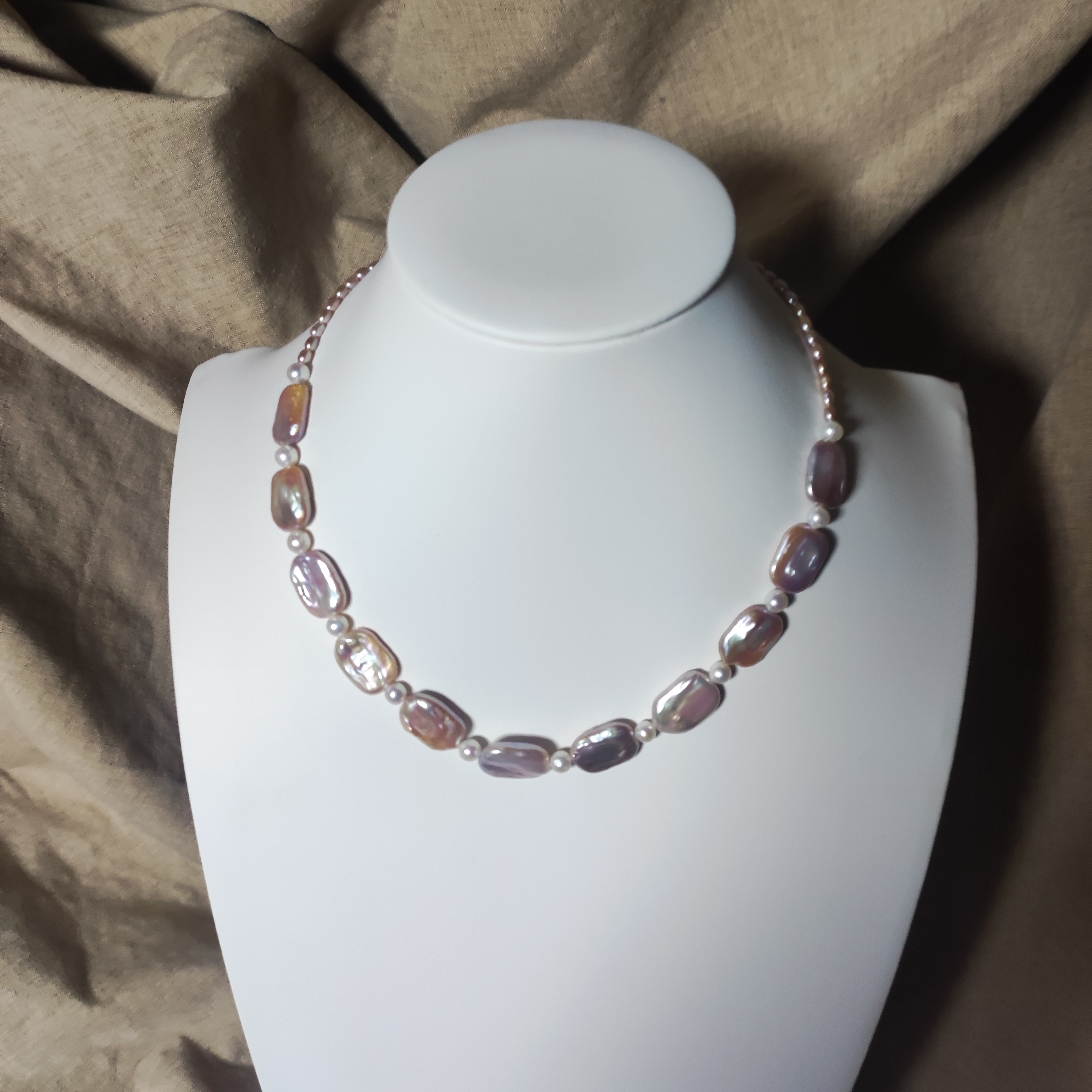 天然淡水珍珠方块+彩米炫彩异形巴洛克项链纯银元宝扣时尚个性礼