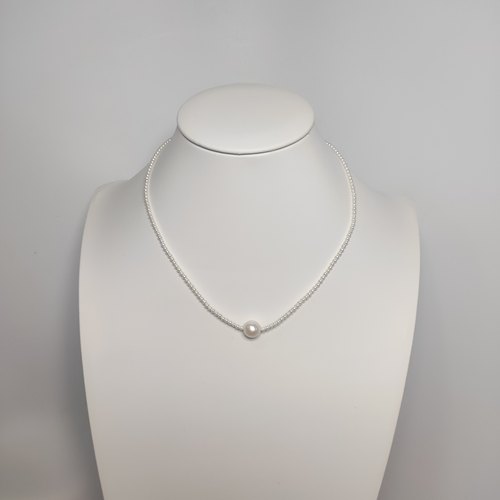 天然淡水极光近正圆珍珠小珍珠精致简约路路通项链纯银抽拉尾链礼