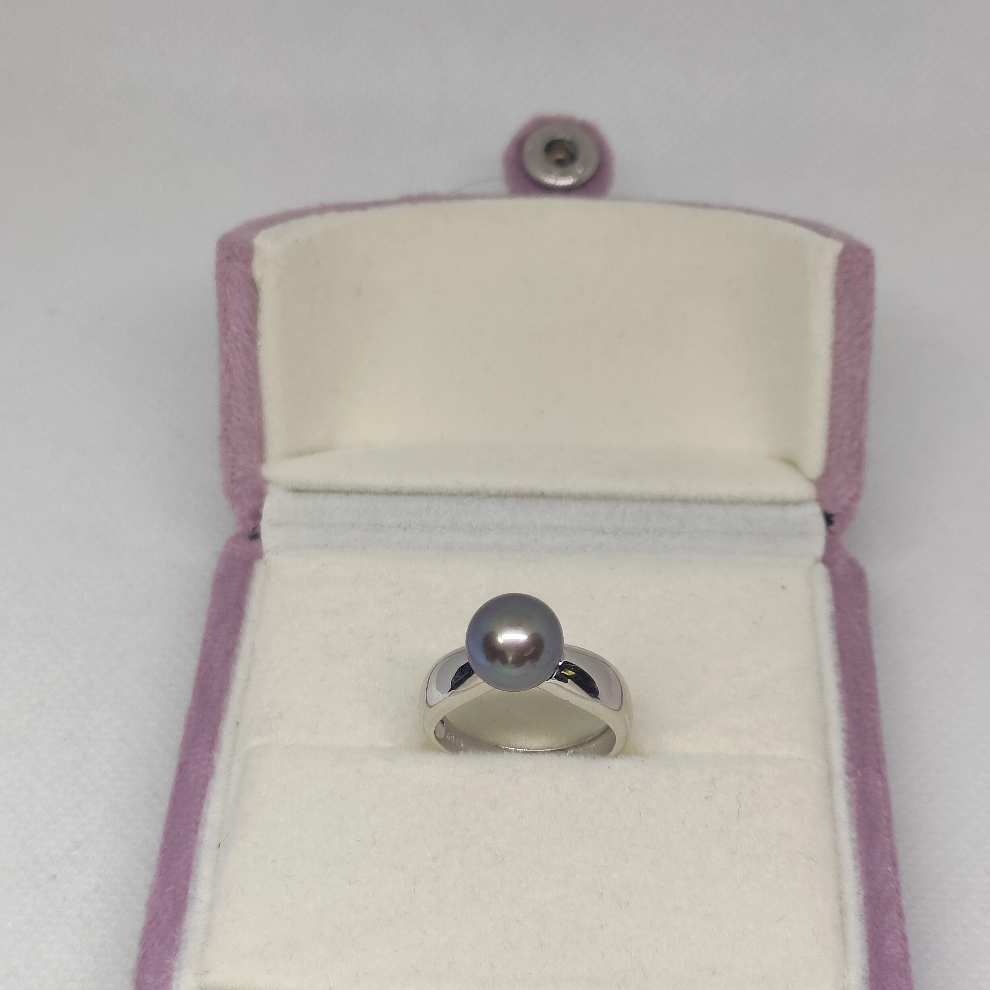 天然淡水怪色紫10mm+正圆极强光s925纯银特厚时尚开口戒指近无瑕