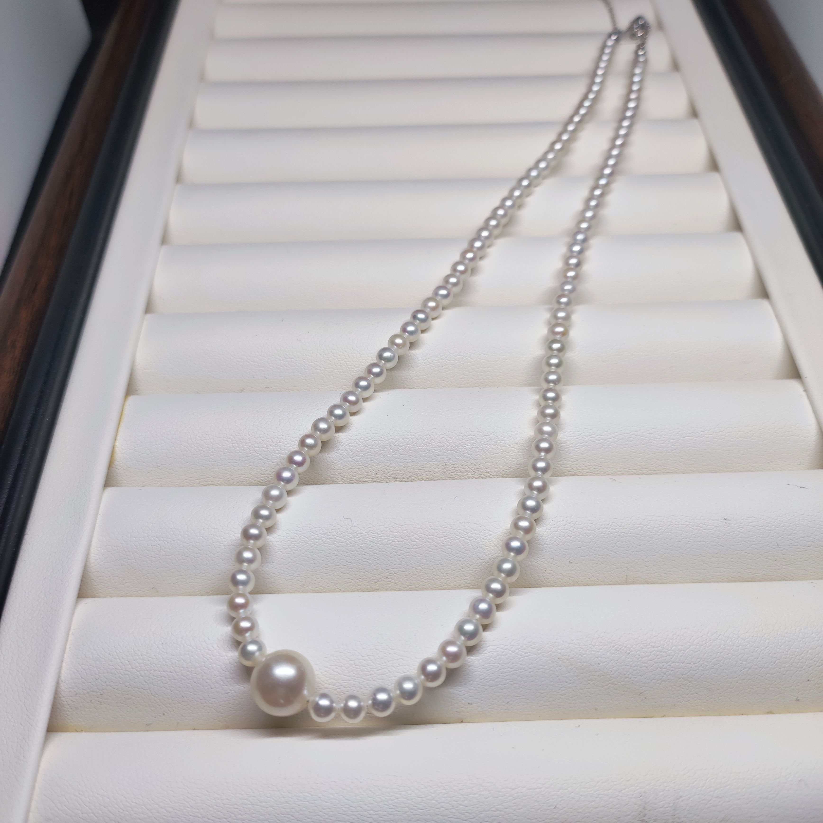 天然淡水强光近正圆珍珠小珍珠精致简约路路通项链纯银抽拉尾链礼