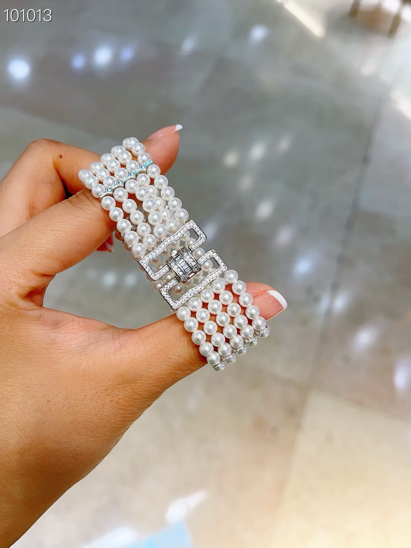 定制天然淡水极强光4mm+近正圆近无瑕五排手链纯银镀金配件节日礼