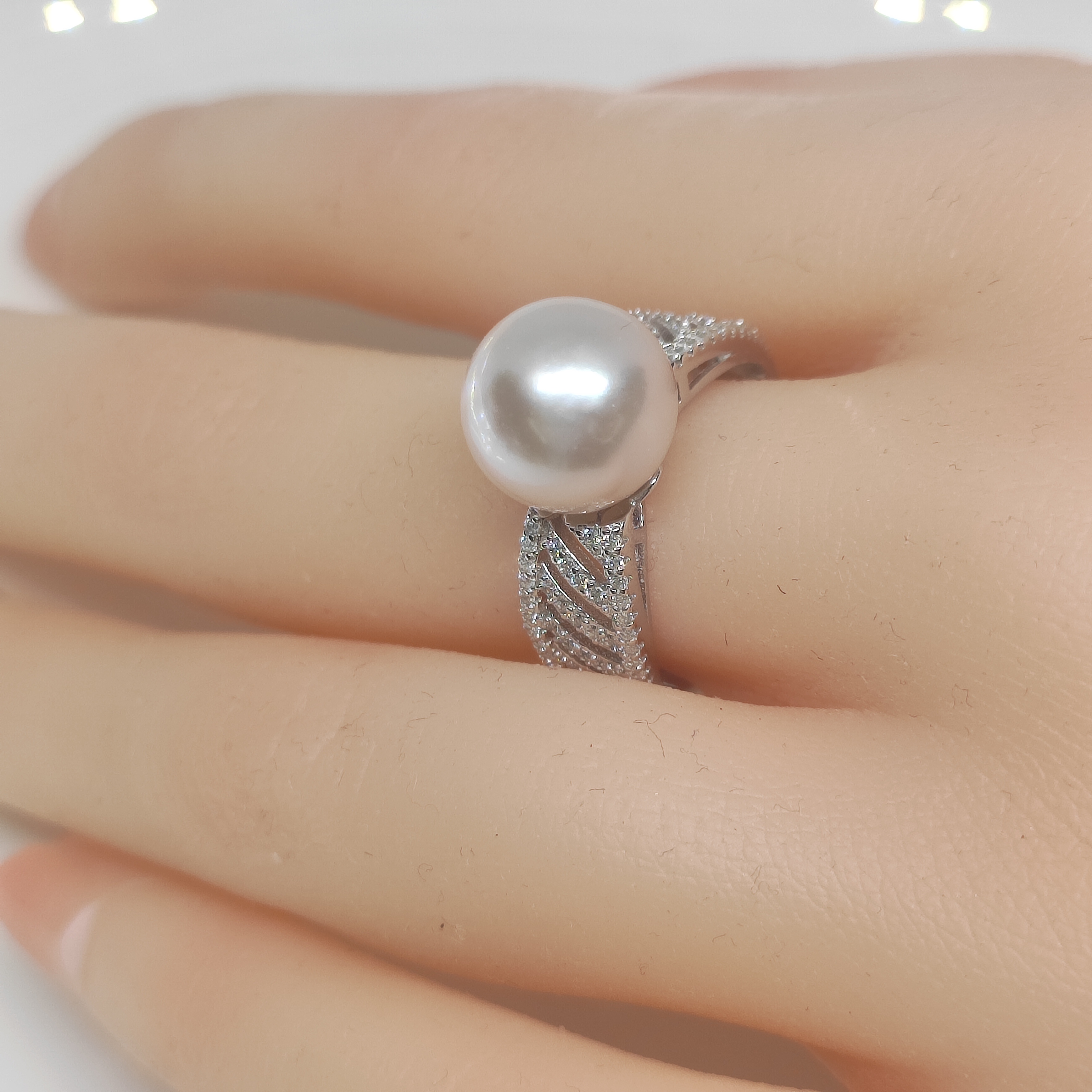 淡水真珍珠豪华微镶皓石时尚纯银开口戒指强光近无瑕正圆10.2mm礼