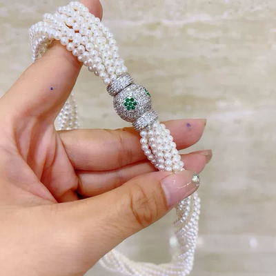 定制展会宫延风天然淡水强光近正圆8层扭扭毛衣链近无瑕s925扣头