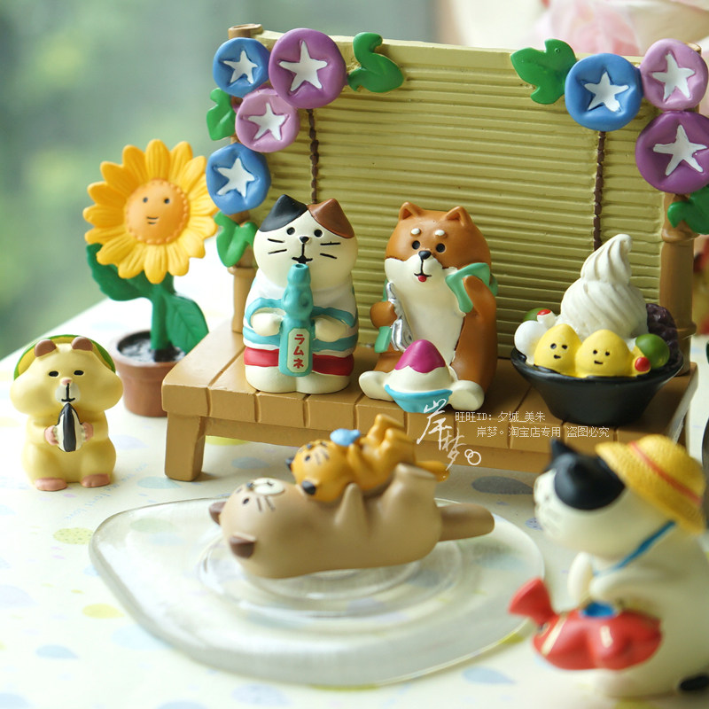 治愈摆件夏天啤酒纳凉动物可爱小礼物树脂猫猪卡通公仔潮玩桌面