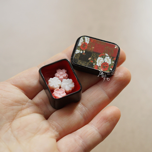 1:12日式和果子微缩模型摆件古风娃娃屋配件迷你食盒BJD场景玩具