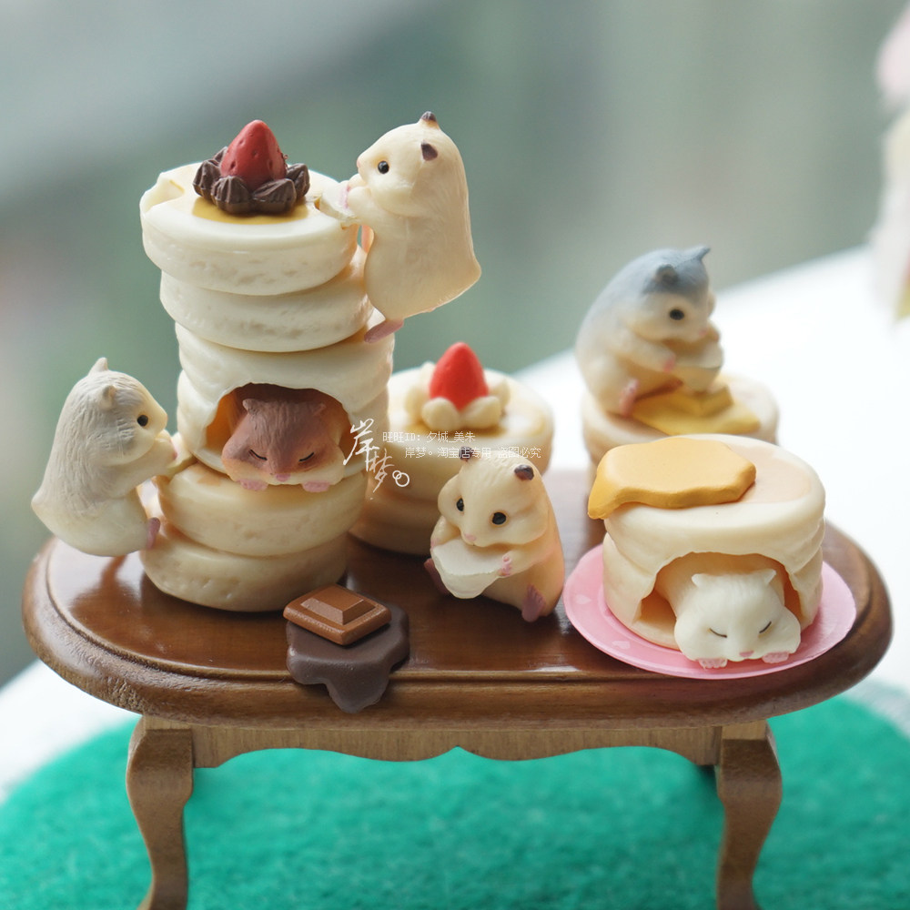 正版微缩可爱草莓松饼小仓鼠玩具甜点食玩叠叠乐扭蛋有趣迷你摆件