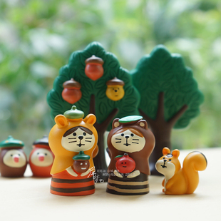 秋天是丰收的季节啊萌物松鼠狸猫树脂迷你礼物创意可爱桌面小摆件