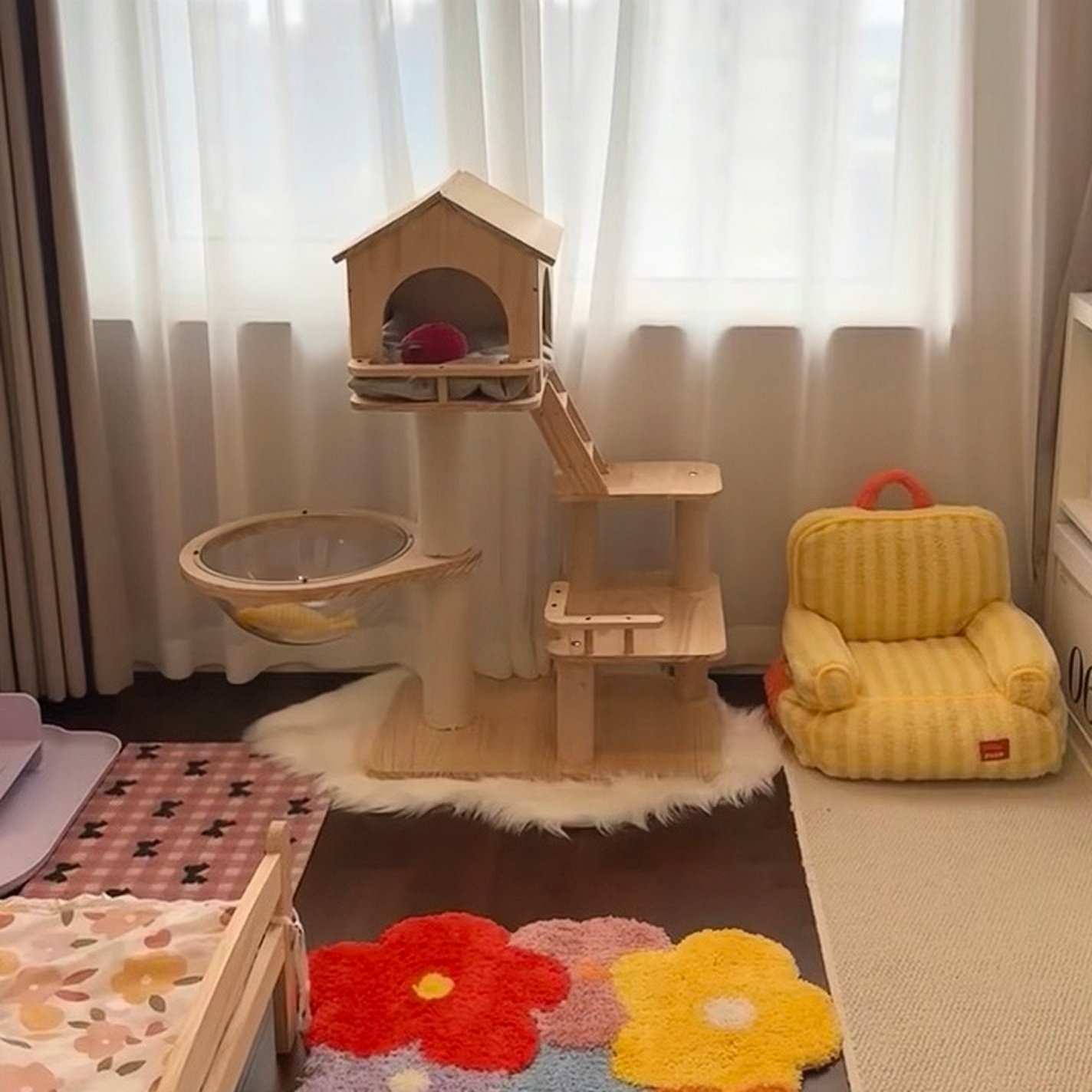 矮脚猫爬架猫房子一体太空舱猫窝实木猫咪爬柱幼猫别墅猫抓板家用