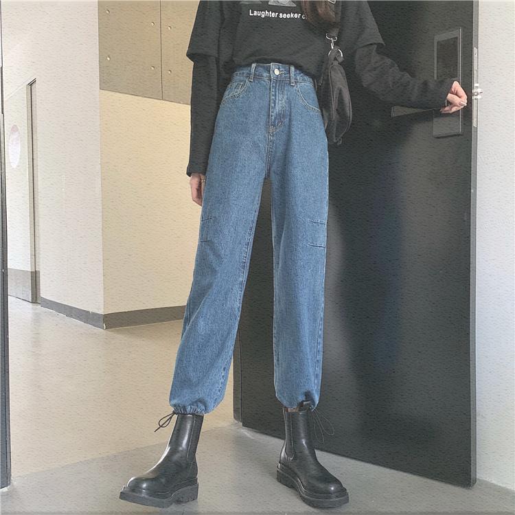 高腰牛仔裤女显瘦显高2020年新款复古深蓝色直筒裤今年流行的裤子