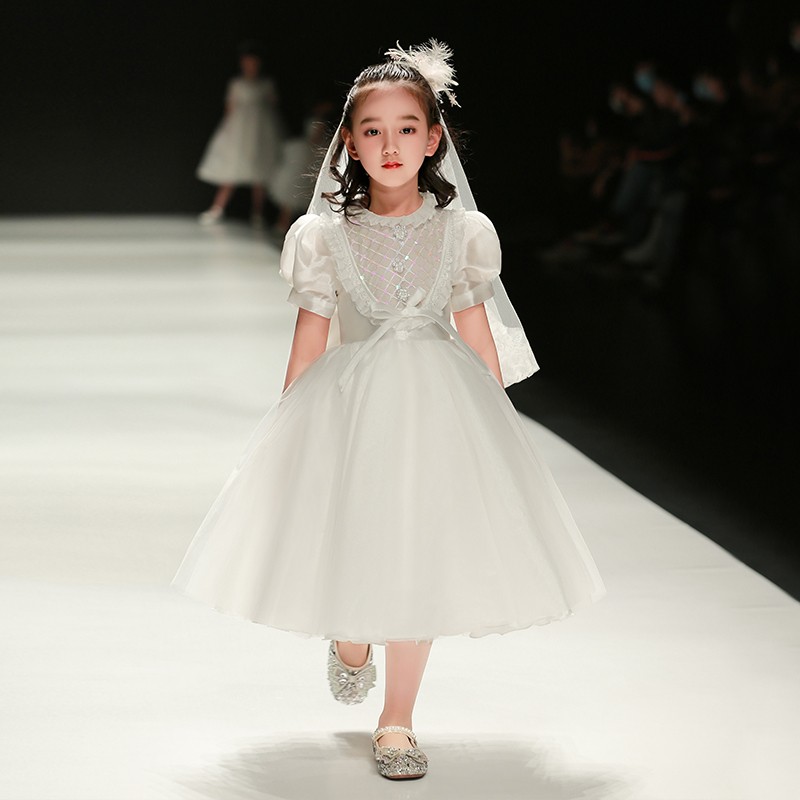 花童礼服公主裙洋气儿童女童连衣裙仙美高端小女孩演出服白色裙子