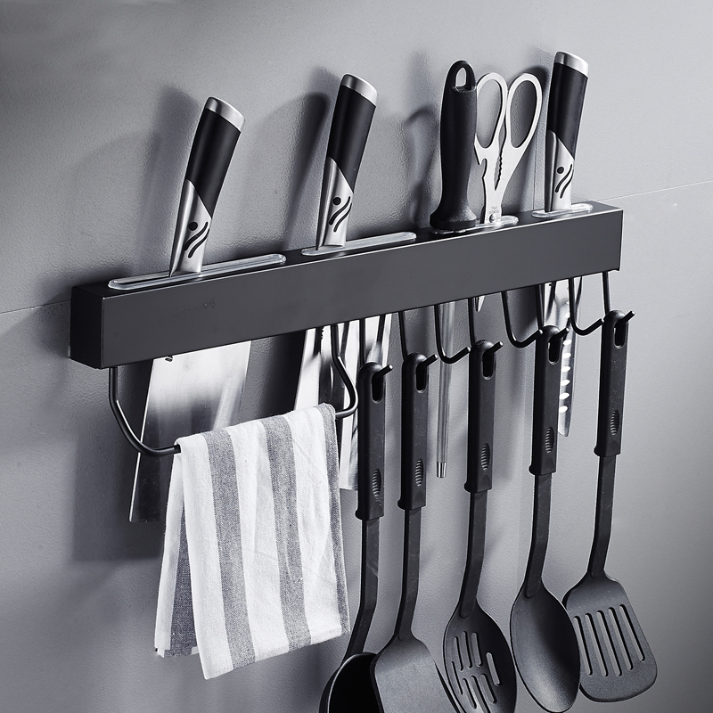 免打孔厨房挂钩架直板置物架抹布杆壁挂式不锈钢菜刀插架40/50/60
