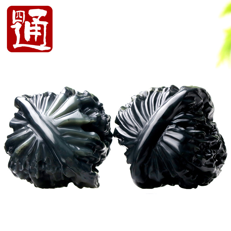 四通新疆和田玉手把件天然墨玉核桃手球黑羊脂健身玉石文玩把玩件
