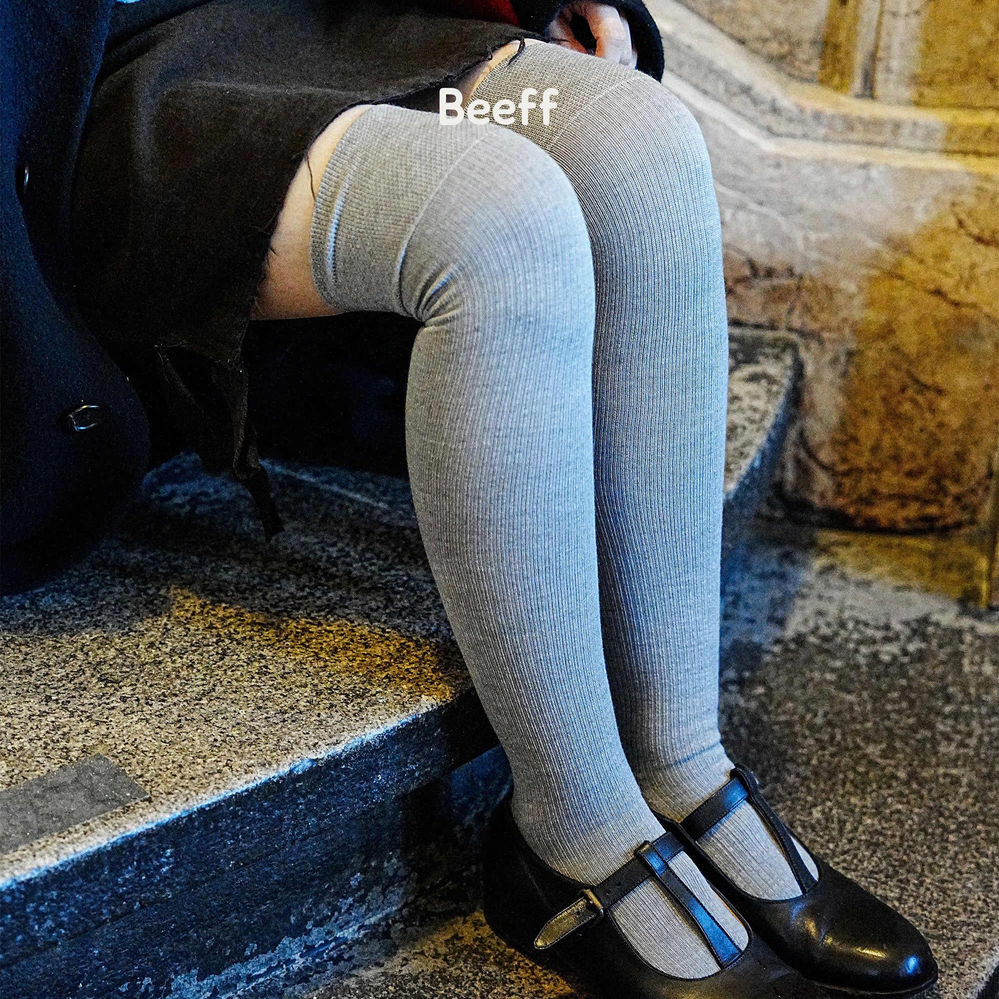 Beeff女 保暖羊毛过膝袜压力瘦腿袜运动毛巾长袜羊毛复古长袜秋冬