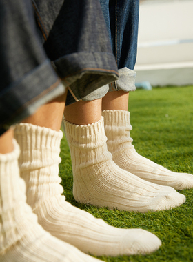 BeeffSocks男女中国制有机棉加厚保暖粗线粗针织复古日系中筒堆堆