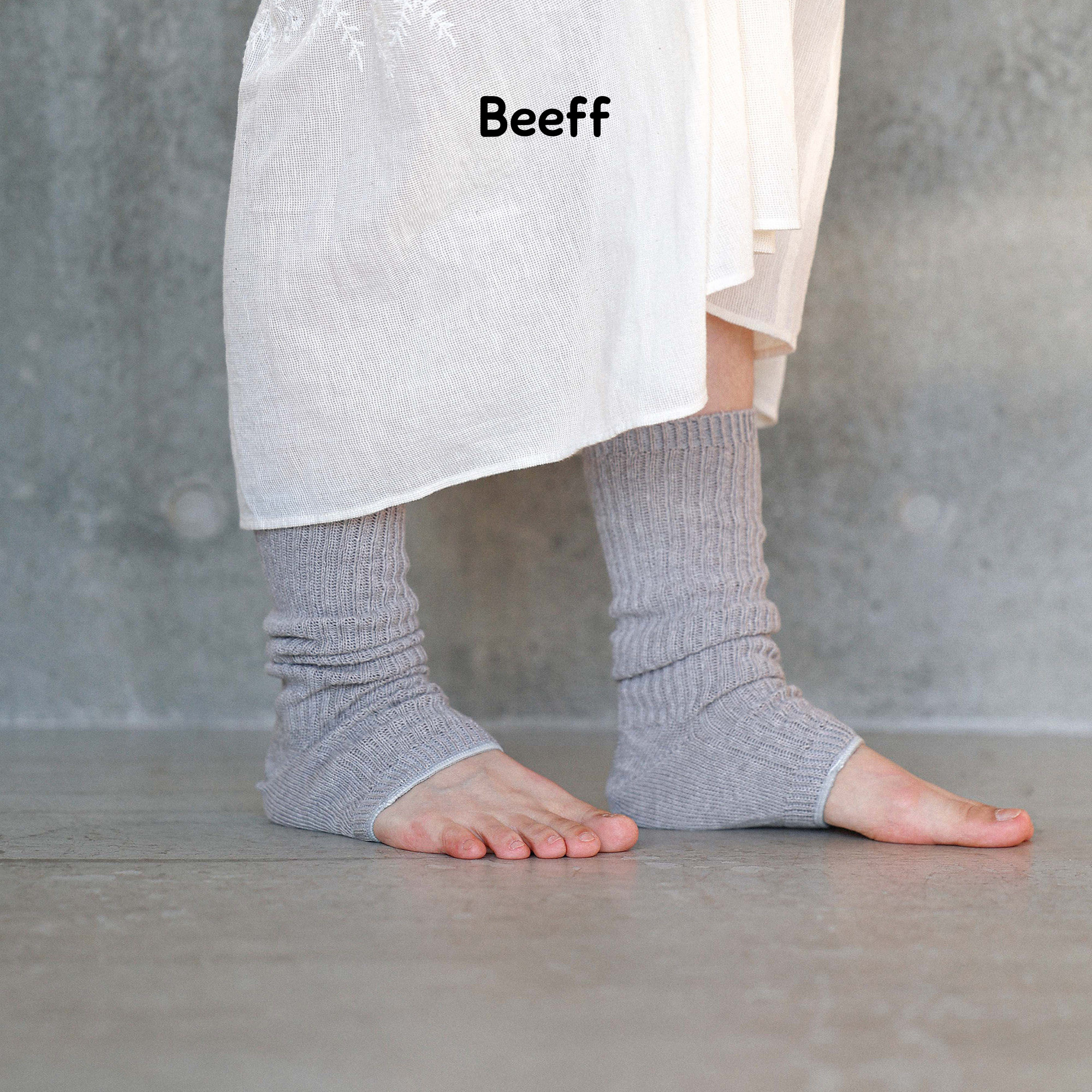 Beeff84knit粗针袜套静灰色图片