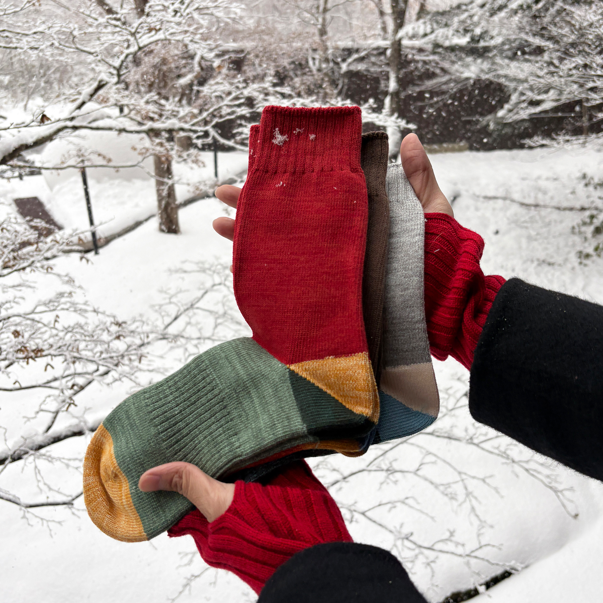 复古色彩碰撞粗针袜无骨袜尖