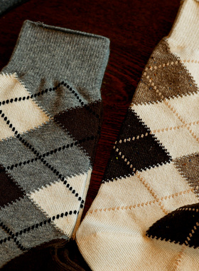 Beeffsocks 经典再现 老钱风 羊毛｜复古英伦菱形 中筒袜 学院风