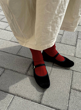 BeeffGirl “麻花藤条纹理” 复古菱形编织袜子 女生中筒袜秋冬季