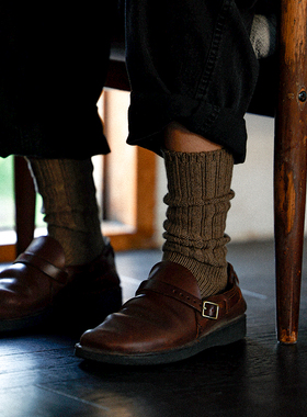 BeeffSocks男女 “枯”粗针复古长筒袜 加厚保暖  深灰棕绿米色