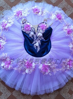 紫色芭蕾tutu蓬蓬裙成人儿童紫丁香纱裙定制比赛演出服表演服硬网