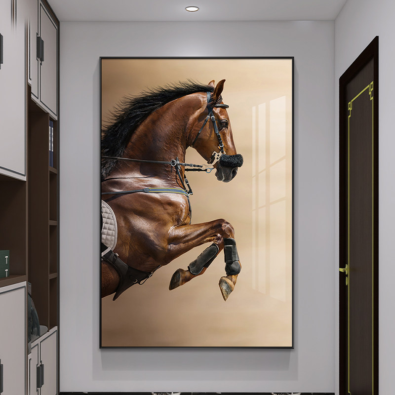 马到成功进门入户玄关装饰画现代简约骏马客厅背景墙壁画过道挂画