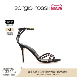 GODIVA系列鉆飾細(xì)跟一字帶高跟鞋 Sergio Rossi SR女鞋 涼鞋