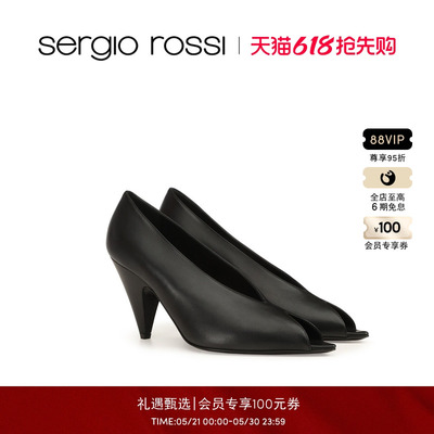 Sergio Rossi/SR女鞋 BEAK系列皮质舒适粗跟高跟鞋