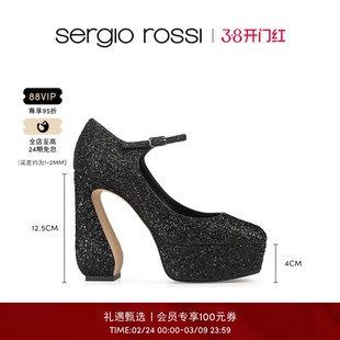 Sergio Rossi/SR女鞋SI ROSSI系列细闪玛丽珍厚底防水台高跟鞋