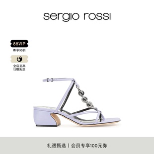 Sergio Rossi SR女鞋 ROSSI系列漆皮粗跟凉鞋