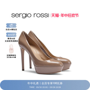 Sergio Rossi 经典 SR女鞋 MANHATTAN系列简约漆皮圆头高跟鞋 款