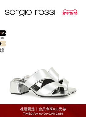 Sergio Rossi/SR女鞋SR SPONGY系列羊皮方头粗跟方跟凉鞋