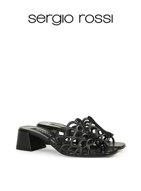 Sergio Rossi/SR女鞋SR MERMAID美人鱼系列方跟镂空高跟凉鞋拖鞋