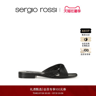 Sergio Rossi/SR女鞋 SR AKIDA系列黑色交叉带平底凉鞋女时装凉鞋