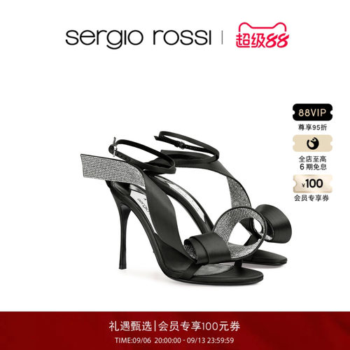 Sergio Rossi/SR AREA MARQUISE系列水钻蝴蝶结高跟时装凉鞋