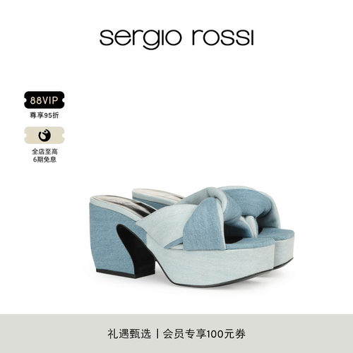 Sergio Rossi/SR女鞋 SI ROSSI系列 女士拼接粗高跟露趾凉鞋