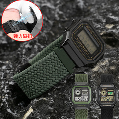 适配卡西欧小方块AE1200/1300/F91W/W218/F108弹力磁扣尼龙手表带