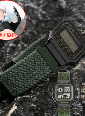 适配卡西欧小方块AE1200/1300/F91W/W218/F108弹力磁扣尼龙手表带