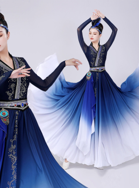 新款蒙古舞蹈服装大摆裙女表演服540度长裙分体蒙古袍艺考修