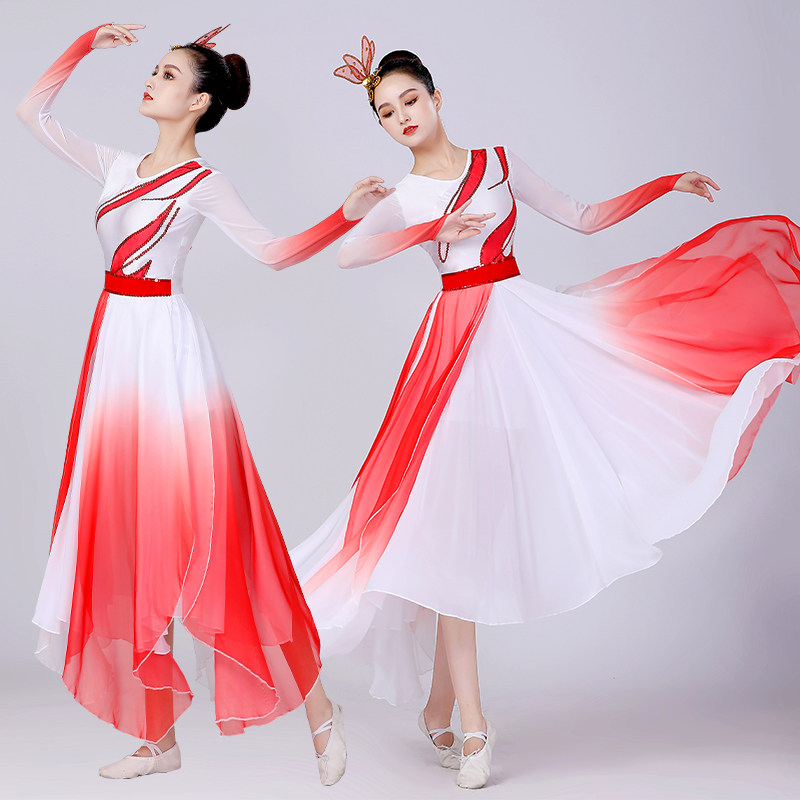 新款古典舞演出服女中国风伞舞现代扇子舞合唱团开场舞蹈服装飘逸