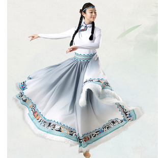 藏族服装民族舞蹈演出服少数民族半身练习女装艺考春夏成人大摆裙