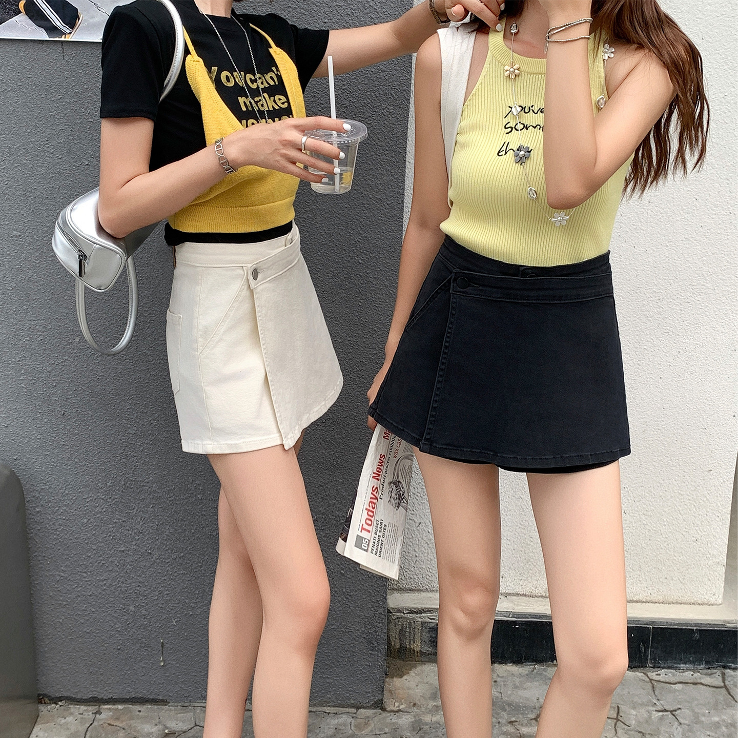 白色牛仔裤裙女2025夏季弹力假两件防走光a字米白色短裙短裤裙裤