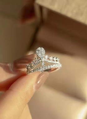 宝嘉利独立站热卖新款皇冠戒指欧美创意微镶满钻订婚指环女