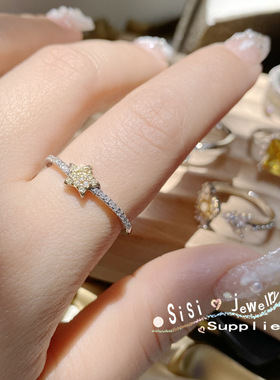 Sisi璀璨小众设计 至简星语梦幻戒指女 镀18K金 轻奢金黄复古指环