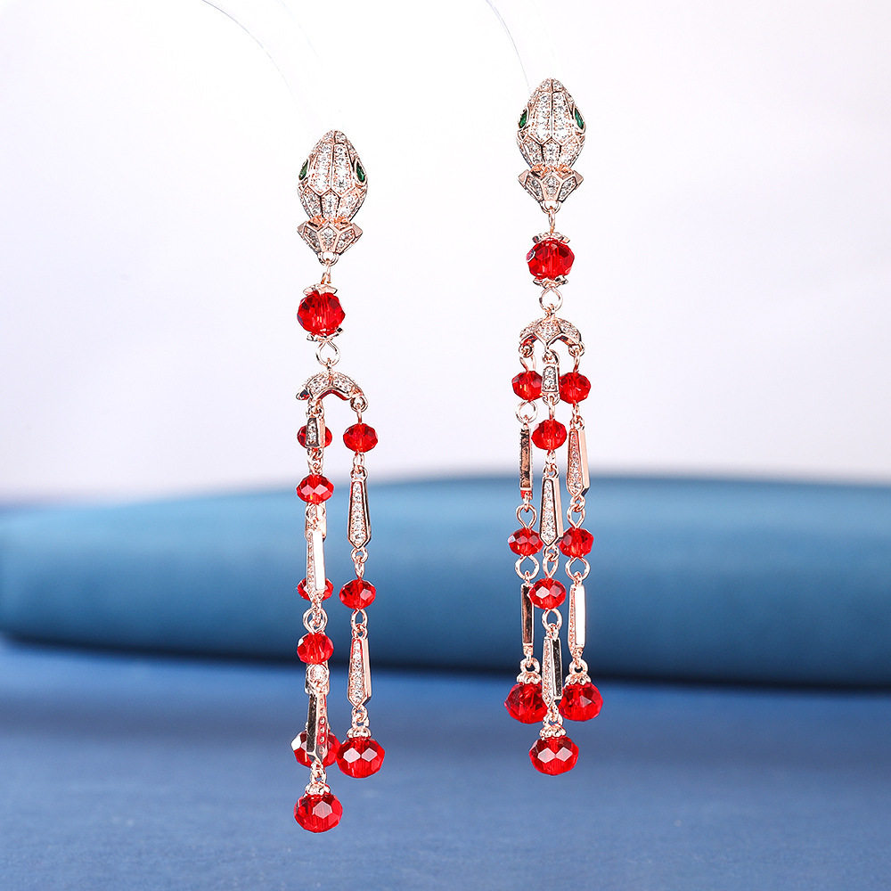 欧蒂娜2021款绿眼蛇形耳饰长款几何微镶锆石红宝石款气质耳环银针,饰品/流行首饰/时尚饰品新,耳钉,淘宝优惠券,粉丝福利购,淘宝优惠卷