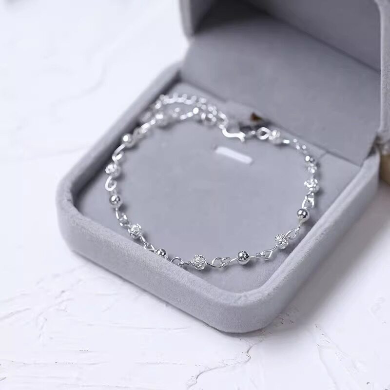 奢华银色手链女古法手镯磨砂圆珠玲珑色手链送女友闺蜜生日礼物