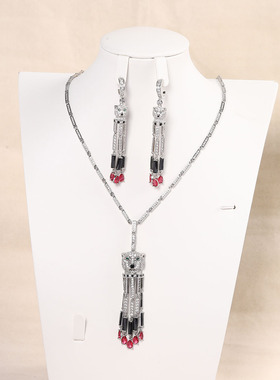 豹子头流苏造型项链微镶锆石设计小众高级感奢华复古套装系列